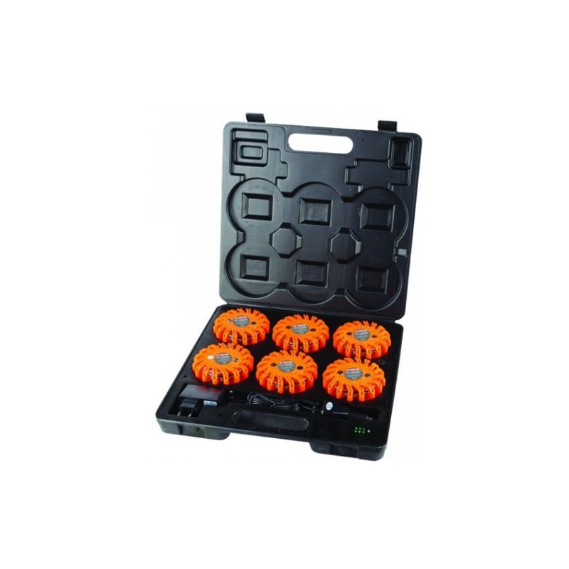 6 BALISES DE SIGNALISATION A LEDS RECHARGEABLES ET MAGNETIQUES + COFFRET