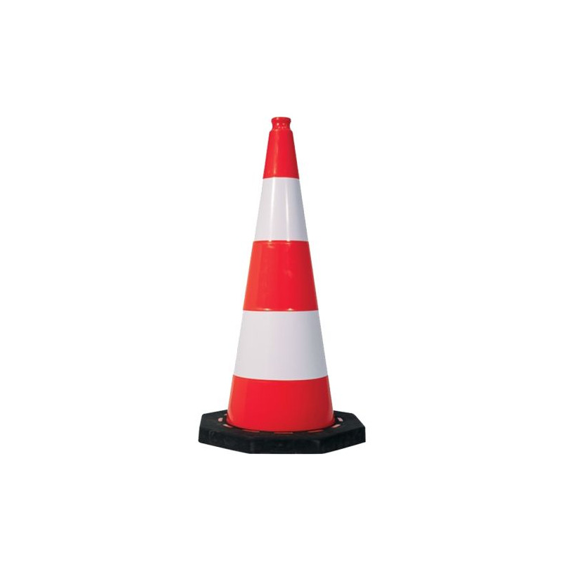 CONE PLASTIQUE FLUO 75CM PVC PIED CAOUTCHOUC 3,500 KG