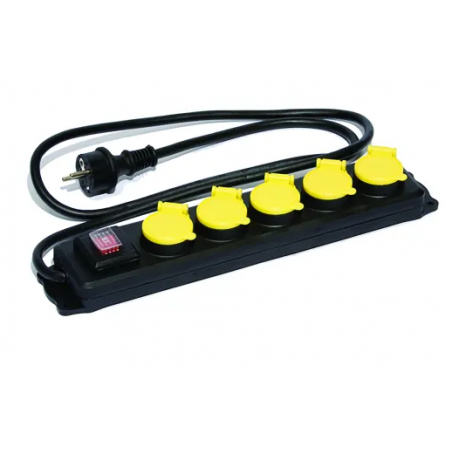 Bloc 5 prises à clapet + interrupteur HO7RNF 3G1,5 -  1,5m de câble
