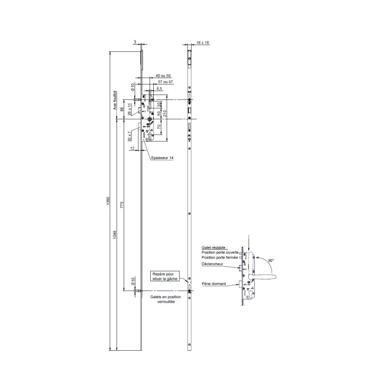 SERRURE MULTIPOINTS À LARDER VACHETTE 20500 RB90