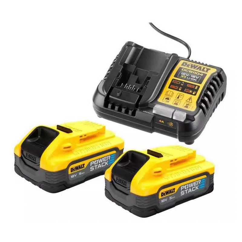PACK ENERGIE POWERSTACK XR 18V DEWALT 2 BATTERIES LI-ION 5 AH - CHARGEUR DCB1104H2-QW
