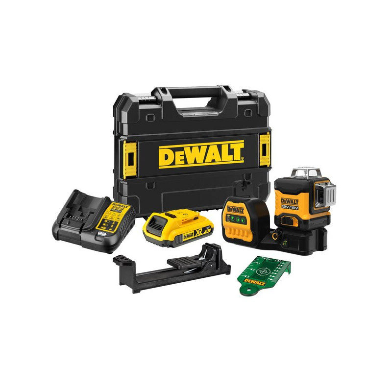 LASER MULTI-LIGNES DEWALT XR 12V/18V DCE089D1G18 AVEC BATTERIE 2AH, CHARGEUR ET COFFRET T-STAK