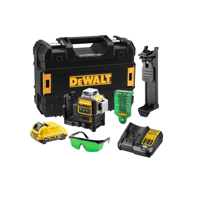 NIVEAU LASER MULTILIGNES DEWALT XR 10,8V VERT DCE089D1G AVEC BATTERIE 2AH ET CHARGEUR