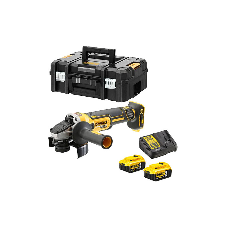 MEULEUSE XR 18V BRUSHLESS DEWALT DCG405NT - 2 BATTERIES 5,0 AH - CHARGEUR - COFFRET TSTAK