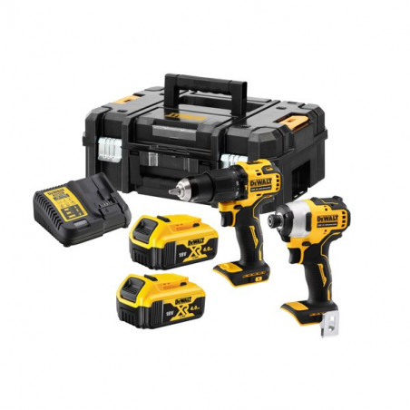 ENSEMBLE 2 OUTILS 18V DEWALT (DCD709/DCF809) - 2 BATTERIES 4AH - CHARGEUR - COFFRET TSTAK DT70708