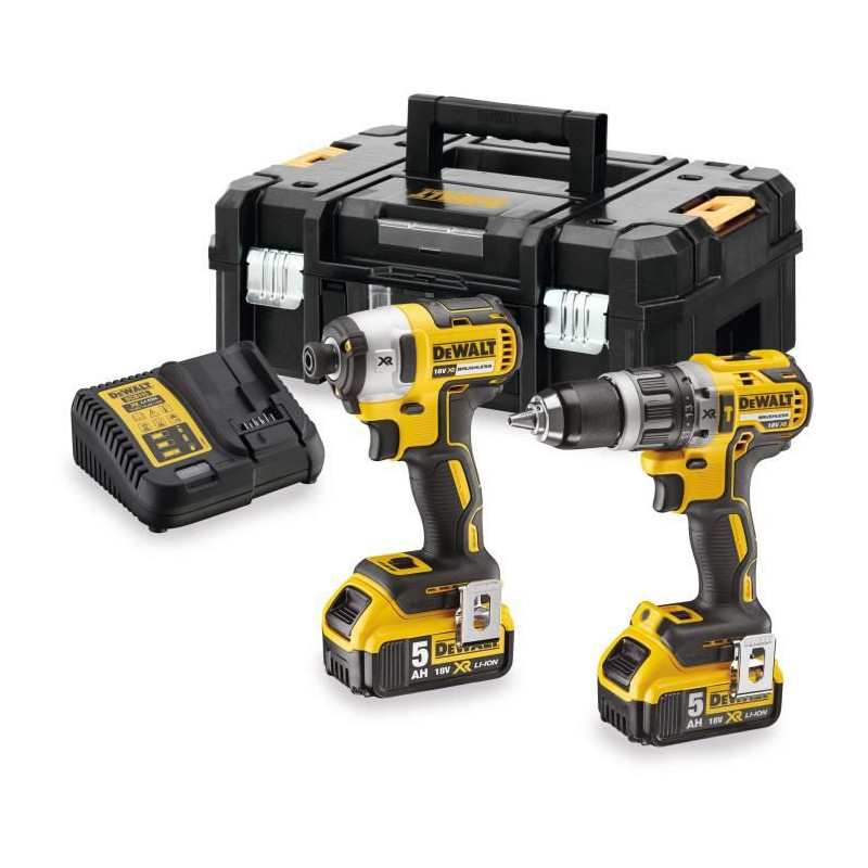 ENSEMBLE 2 OUTILS 18V DEWALT DCK266P2T (DCD796/DCF887) - 2 BATTERIES 5AH - COFFRET TSTAK