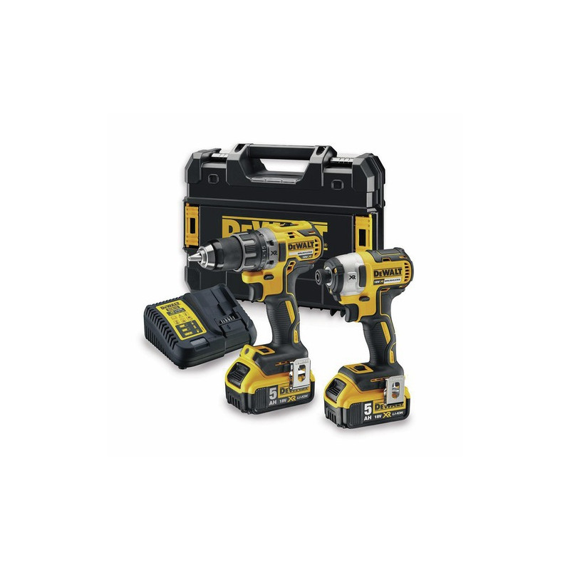 ENSEMBLE 2 OUTILS 18V DEWALT XR (DCD791/DCF887) - 2 BATTERIES 5AH - CHARGEUR - COFFRET TSTAK