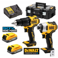 ENSEMBLE 2 OUTILS XR POWERSTACK 18V DEWALT (DCD709/DCF809) - 2 BATTERIES 1,7 AH - CHARGEUR - COFFRET TSTAK