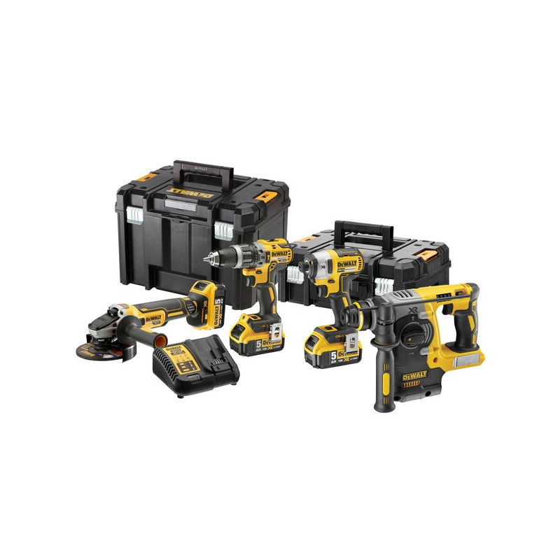 ENSEMBLE 4 OUTILS 18V XR DEWALT (DCH273, DCG405, DCD796, DCF887) - 3 BATTERIES 5AH - CHARGEUR - COFFRET TSTAK