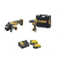 ENSEMBLE D'OUTILS 18V DEWALT XR : PERCEUSE DCD791, MEULEUSE DCG405- 2 BATTERIES 5AH - CHARGEUR - COFFRET TSTAK