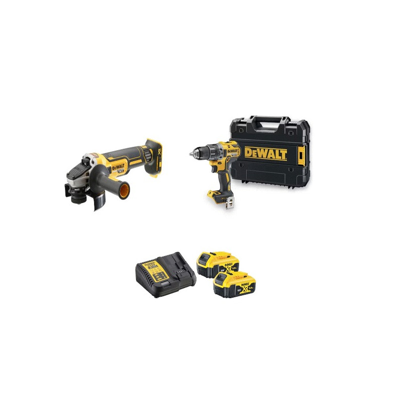 ENSEMBLE D'OUTILS 18V DEWALT XR : PERCEUSE DCD791, MEULEUSE DCG405- 2 BATTERIES 5AH - CHARGEUR - COFFRET TSTAK