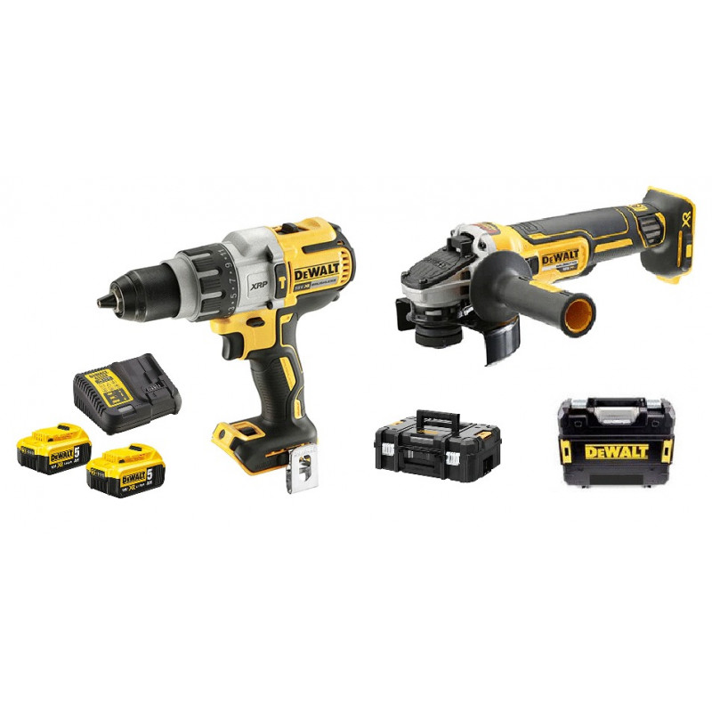 ENSEMBLE DE 2 OUTILS 18V DEWALT (DCD996 - DCG405) - 2 BATTERIES 5AH - CHARGEUR - COFFRET TSTAK