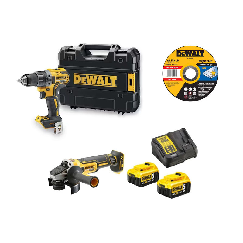 ENSEMBLE DE 2 OUTILS 18V XR DEWALT DCK2080P2T (DCD791/DCG405) - 25 DISQUES À TRONÇONNER (DT43906) - 2 BATTERIES 5AH - CHARGEU...