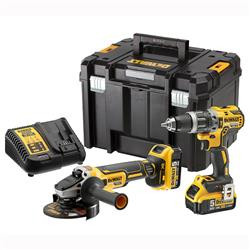 ENSEMBLE DE 2 OUTILS 18V XR DEWALT DCK2080P2T-QW (DCD796/DCG405) - 2 BATTERIES 5AH - CHARGEUR - COFFRET TSTAK