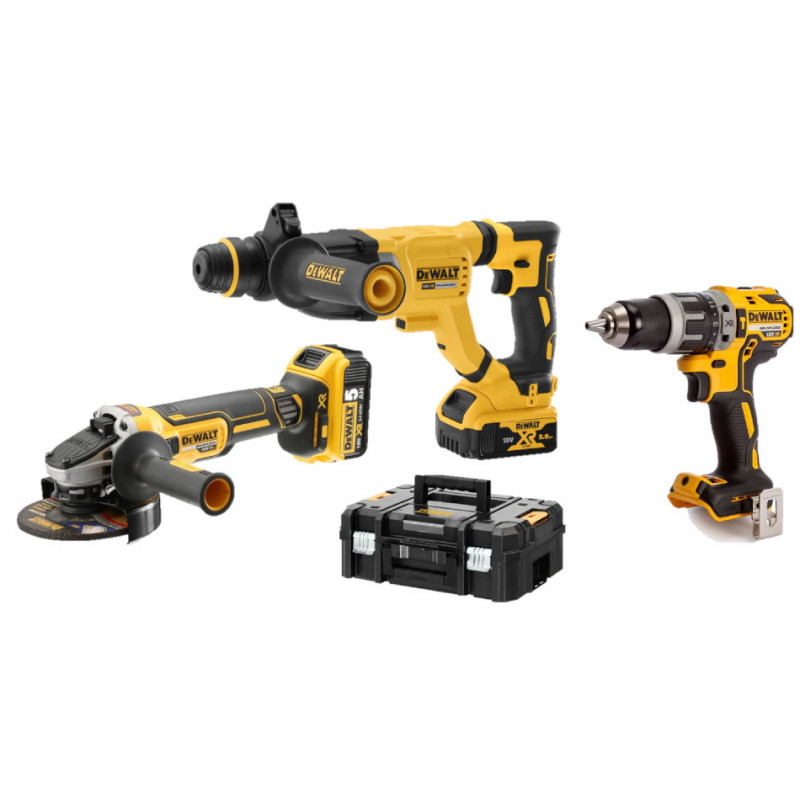 ENSEMBLE DE 3 OUTILS 18V DEWALT (DCH263, DCG405, DCD791) - 2 BATTERIES 5AH - CHARGEUR - COFFRET TSTAK