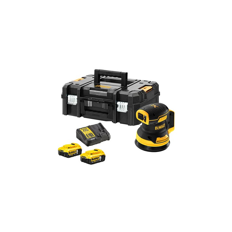 PONCEUSE EXCENTRIQUE 18V DEWALT DCW210P2 XR BRUSHLESS - 2 BATTERIES 5AH - CHARGEUR - COFFRET TSTAK