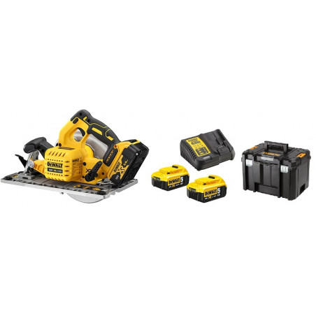 SCIE CIRCULAIRE XR 18V DEWALT DCS572P2 - 2 BATTERIES 5AH - CHARGEUR - COFFRET TSTAK