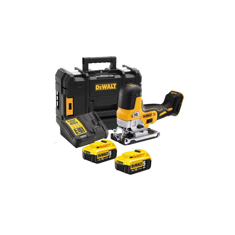 SCIE SAUTEUSE 18V DEWALT DCS335P2 - 2 BATTERIES 5AH - CHARGEUR - COFFRET TSTAK