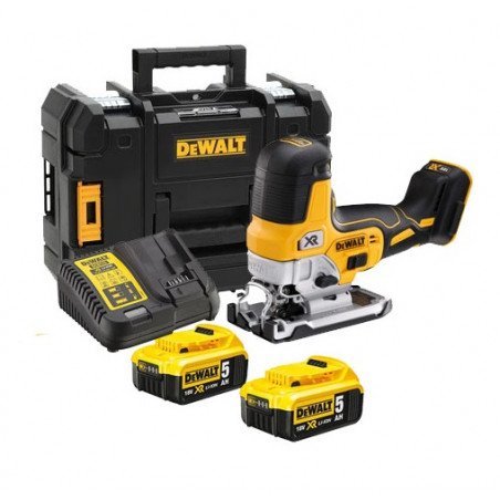 SCIE SAUTEUSE 18V DEWALT DCS335P2 - 2 BATTERIES 5AH - CHARGEUR - COFFRET TSTAK