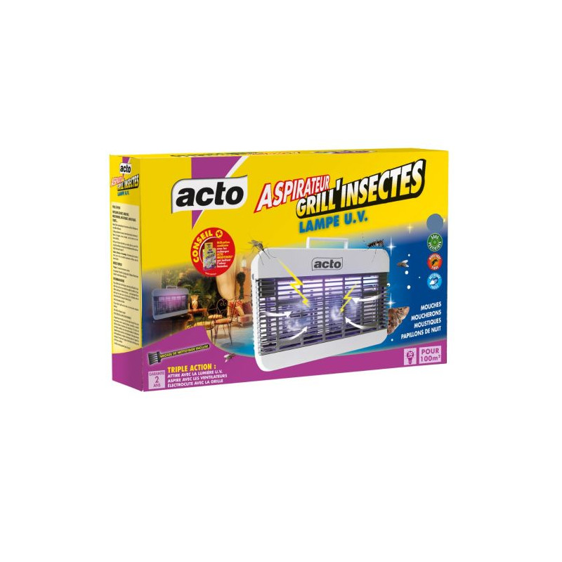 LAMPE U.V GRILL INSECTES-ASPIRATEUR GRAND FORMAT 100M2