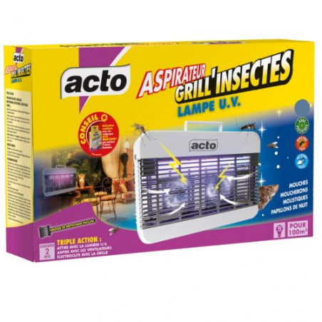 LAMPE U.V GRILL INSECTES-ASPIRATEUR GRAND FORMAT 100M2