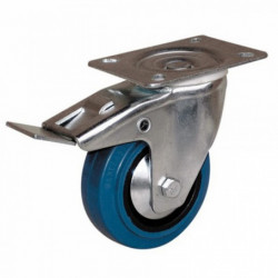 ROULETTE PORTROLL CAOUTCHOUC BLEU À PLATINE PIVOTANTE À FREIN 100 MM