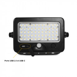 PROJECTEUR LED SOLAIRE AVEC DEECTEUR 10W 4000K IP44 + CHARGEUR USB
