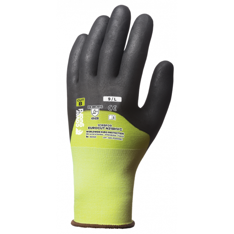 GANTS EUROCUT N318HVC ANTI-COUPE TRICOT JAUNE FLUO ENDUIT NITRILE