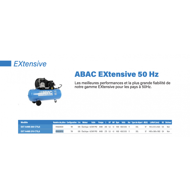 COMPRESSEUR D'AIR STATIONNAIRE 270 LITRES 5,5 CH 400V EXT A49B 270 CT5,5