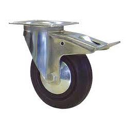 Roulette manutention Roue caoutchouc Série Portroll Fixation à platine pivotante à double blocage Diamètre 125mm Charge 125 k...