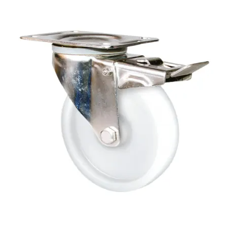 Roulette inox de manutention Roue polyamide Ernyl® Série K-77 Fixation à platine pivotante à double blocage  Diamètre 2...