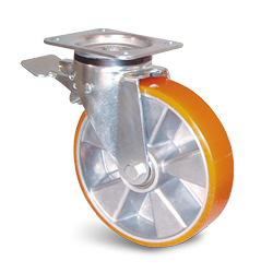 Roulette manutention Roue polyuréthane Série U5B-21 Fixation à platine pivotante à double blocage Diamètre 125mm Charge...