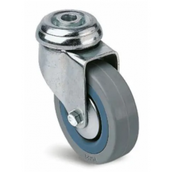 Roulette collectivités Roue caoutchouc souple Série Novoplex Fixation à trou central pivotante  Diamètre 100 mm Charge 70 kg