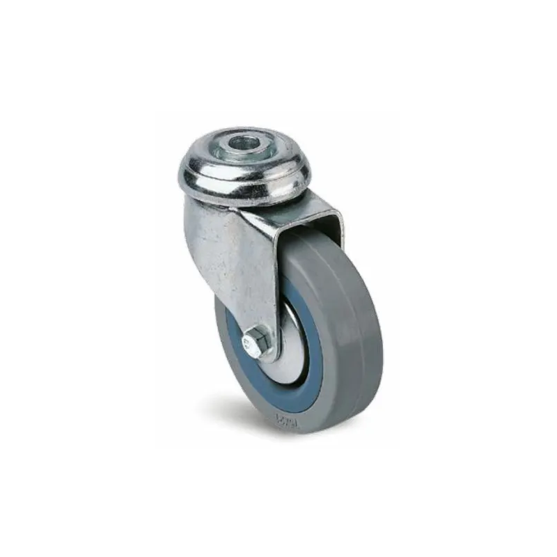 Roulette collectivités Roue caoutchouc souple Série Novoplex Fixation à trou central pivotante  Diamètre 100 mm Charge 70 kg