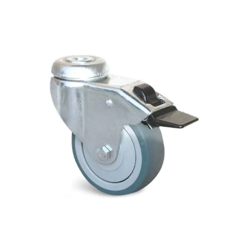 Roulette collectivités Roue caoutchouc thermoplastique Série Uniroll Fixation à trou central pivotante à double blocage ...
