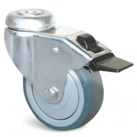 Roulette collectivités Roue caoutchouc thermoplastique Série Uniroll Fixation à trou central pivotante à double blocage ...