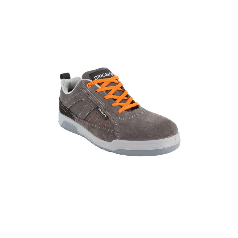 CHAUSSURES BASSES EN CUIR GRIS/ORANGE S1P