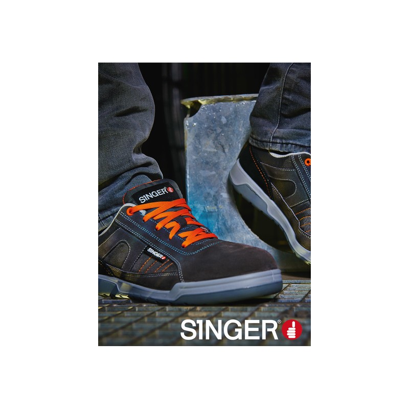 CHAUSSURES BASSES EN CUIR GRIS/ORANGE S1P