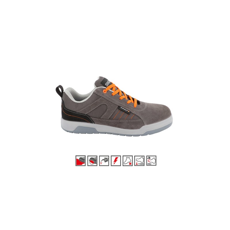 CHAUSSURES BASSES EN CUIR GRIS/ORANGE S1P