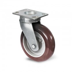 Roulette manutention Roue polyuréthane Série H55B-216 Fixation à platine pivotante Diamètre 100mm Charge 350 kg
