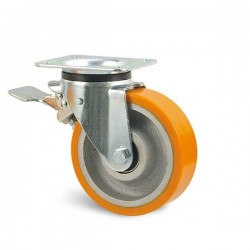 Roulette manutention Roue polyuréthane Série U5B-23 Fixation à platine pivotante à double blocage Diamètre 125mm Charge...