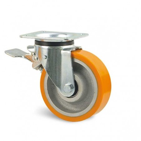 Roulette manutention Roue polyuréthane Série U5B-23 Fixation à platine pivotante à double blocage Diamètre 125mm Charge...