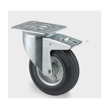 ROULETTE PIVOT FREIN Ø150 BANDAGE CAOUTCHOUC 300KG