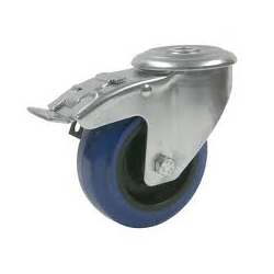 ROULETTE FREIN INOX A OEIL Ø125 BANDAGE BLEU HT REF 420066