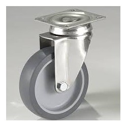 ROULETTE PLATINE 4T INOX Ø75 BANDAGE GRIS REF  340063