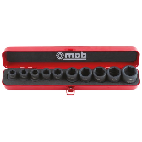 COFFRET METALLIQUE DE 10 DOUILLES IMPACT 1/2''