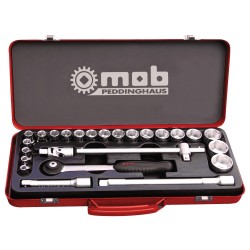 COFFRET MÉTALLIQUE 1/2" 25 PIÈCES 6 PANS CLIQUET ROND