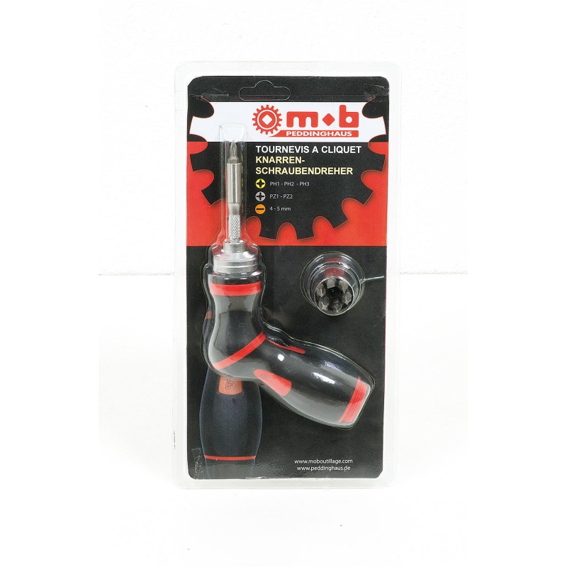 TOURNEVIS REVOLVER A CLIQUET + EMBOUTS SUR CARTE