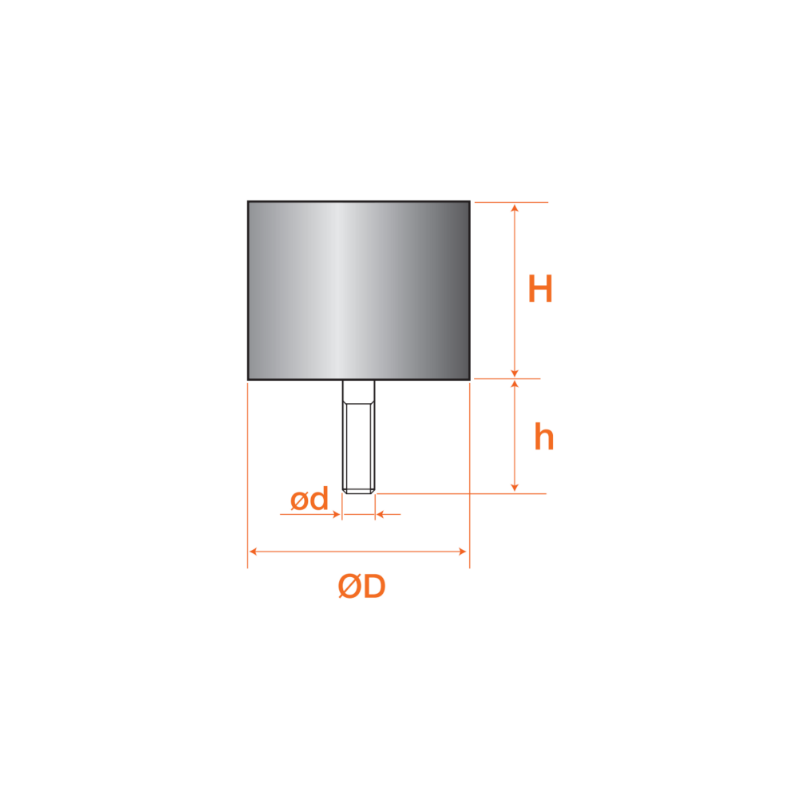 PLOT ANTIVIBRATOIRE CYLINDRIQUE CAOUTCHOUC Ø50 HT45 M/ M10