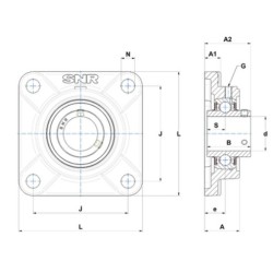 PALIER COMPLET INOX APPLIQUE 4 TROUS REF SUCF208